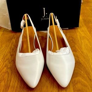 J Crew Leather Slingback low block heel - white